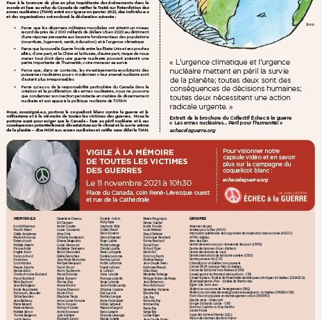 Le Canada doit dire NON aux armes nucléaires ! Déclaration publiée le 6 novembre 2021 – Campagne coquelicot blanc