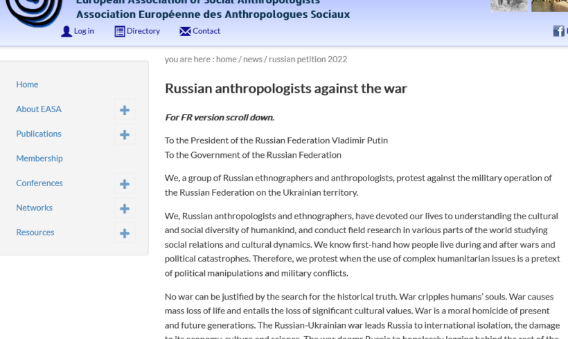 Les anthropologues russes contre les actions militaires de la Russie sur le territoire de l’Ukraine