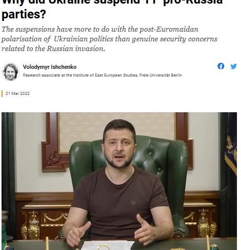 Pourquoi l’Ukraine a-t-elle suspendu 11 partis « pro-russes » (traduction)