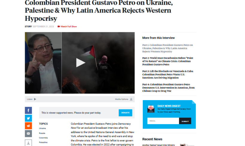 Gustavo Petro, président de la Colombie, sur l’Ukraine, la Palestine et le rejet de l’hypocrisie occidentale par l’Amérique latine (traduction)