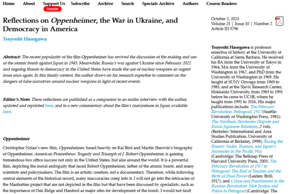 Réflexions sur Oppenheimer, la guerre en Ukraine et la démocratie aux États-Unis (traduction)
