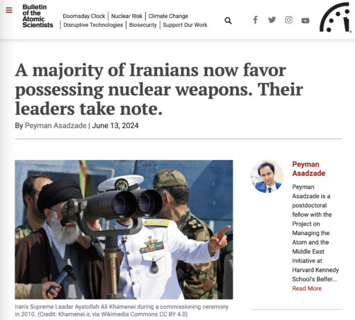 A majority of Iranians now favor possessing nuclear weapons