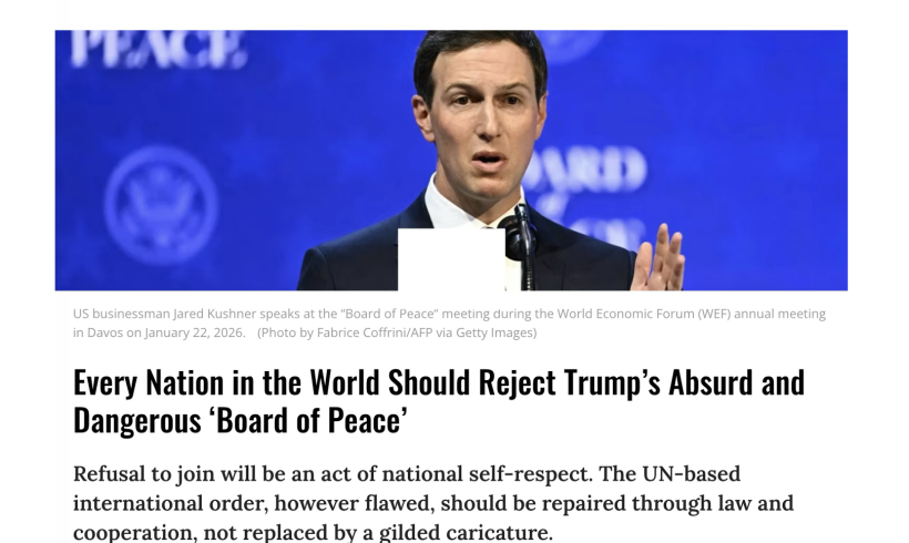 Tous les pays du monde devraient rejeter l’absurde et dangereux « Conseil de la paix » de Donald Trump (traduction)