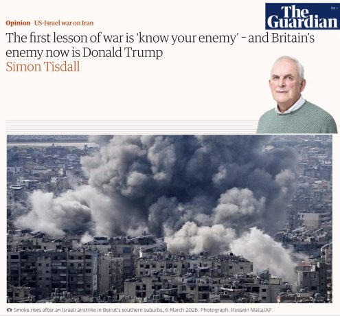 « “Connaître son ennemi” est la première leçon de la guerre et, désormais, Donald Trump est l’ennemi de la Grande-Bretagne », The Guardian, 8 mars 2026