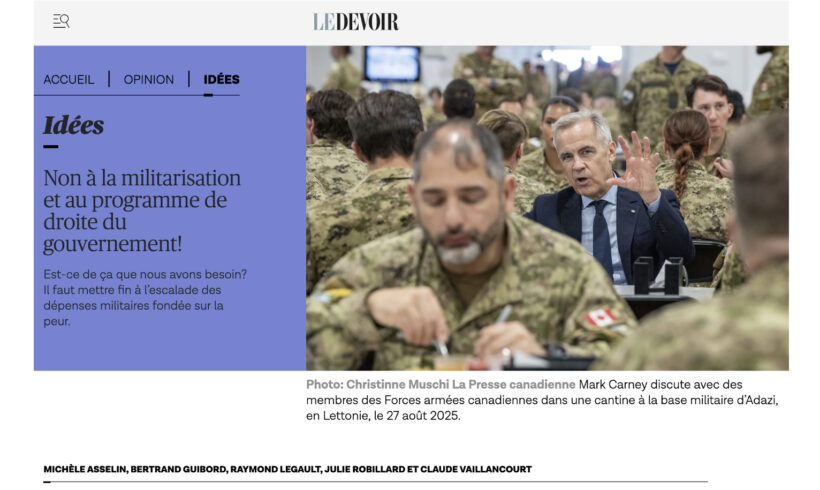 NON à la militarisation et à l’agenda de droite du gouvernement Carney! NON à la militarisation et à l’agenda de droite du gouvernement Carney!
