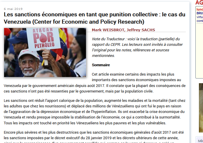 06-05-2019: Les sanctions économiques en tant que punition collective : le cas du Venezuela